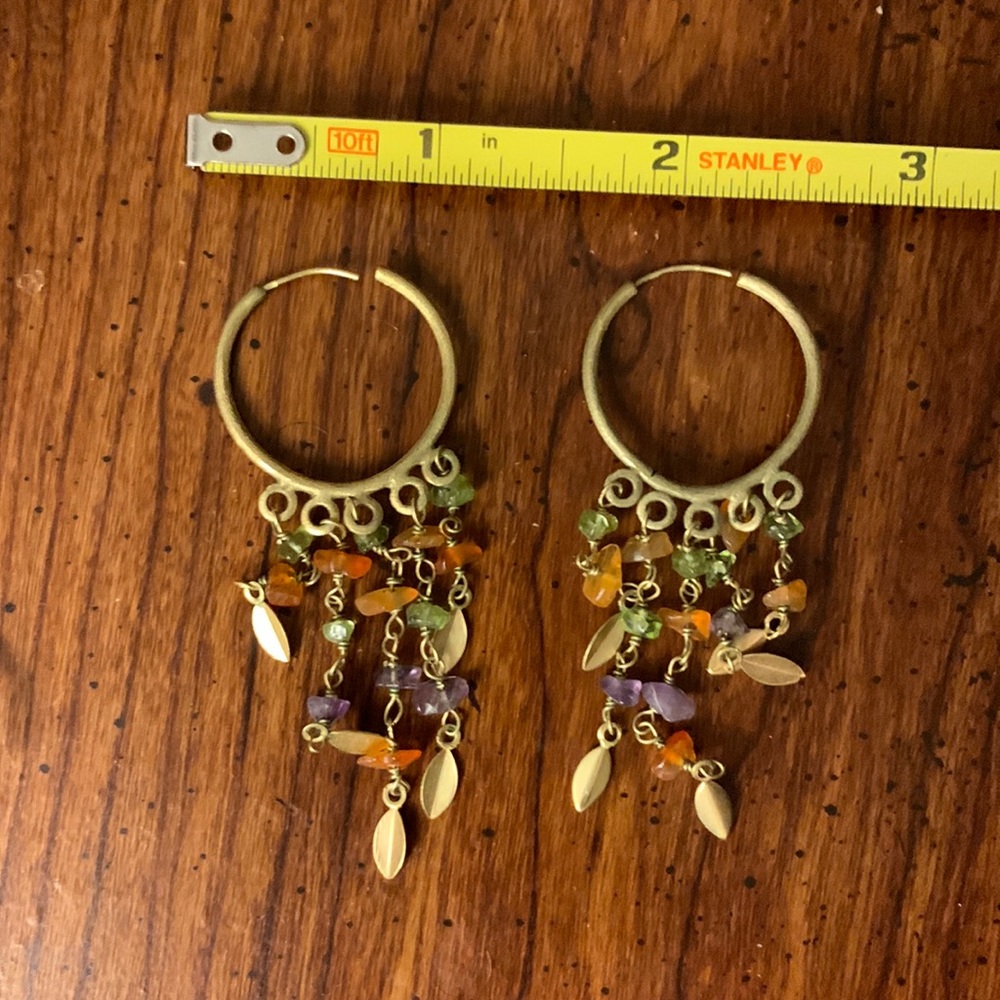 Earrings gold plated 1 inch hoop with dangling beads 18g post